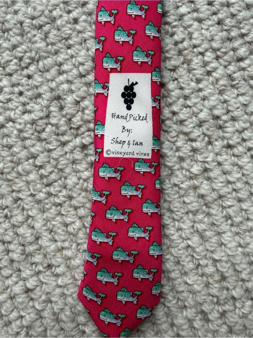 Vineyard Vines Pink Tie with Teal Whale Motif